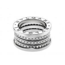 Bague Bvlgari B.zero1 à 4 bandes en or blanc avec pavé de diamants