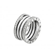 Bague Bvlgari B.zero1 à 4 bandes en or blanc avec pavé de diamants sur les bords