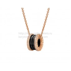 Collier Bvlgari B.zero1 en or rose en céramique noire avec pendentif pavé de diamants