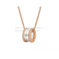 Collier Bvlgari B.zero1 en or rose en céramique blanche avec pendentif pavé de diamants