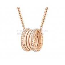 Pendentif Bvlgari B.zero1 avec chaîne en or rose avec pavé de diamants sur les bords Pendentif Bvlgari B.zero1 avec chaîne en or rose avec pavé de diamants sur les bords