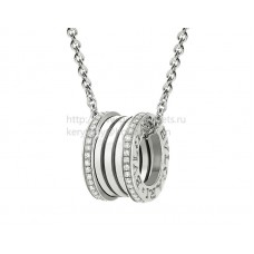 Pendentif Bvlgari B.zero1 avec chaîne en or blanc avec pavé de diamants sur les bords