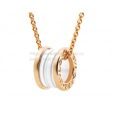 Pendentif Bvlgari B.zero1 avec chaîne en céramique blanche et or rose Pendentif Bvlgari B.zero1 avec chaîne en céramique blanche et or rose