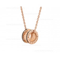 Collier Bvlgari B.zero1 Rock avec pendentif en or rose 18 carats avec inserts en céramique noire en spirale cloutée sur les bords