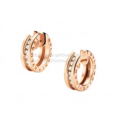Bvlgari B.zero1 Petites boucles d'oreilles créoles en or rose et pavé de diamants Bvlgari B.zero1 Petites boucles d'oreilles créoles en or rose et pavé de diamants