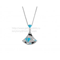 Collier Bvlgari Divas Dream en or blanc avec onyx tourquoise et pavé de diamants Collier Bvlgari Divas Dream en or blanc avec onyx tourquoise et pavé de diamants