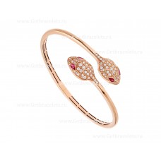 Bracelet Bvlgari Serpenti en or rose 18 carats serti d'yeux en rubellite et pavé de diamants