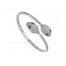 Bracelet Bvlgari Serpenti en or blanc 18 carats serti d'yeux émeraude et pavé de diamants