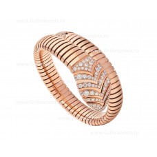 Bracelet Bvlgari Serpenti Tubogas Single Spiral en or rose 18 carats serti de diamants pavés sur la tête et la queue