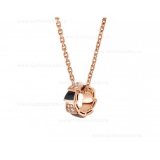 Collier Bvlgari Serpenti Viper en or rose 18 carats avec éléments en onyx et pavé de diamants sur le pendentif