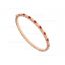 Bracelet jonc fin Bvlgari Serpenti Viper en or rose 18 carats serti d'éléments de cornaline