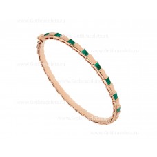 Bracelet jonc fin Bvlgari Serpenti Viper en or rose 18 carats serti d'éléments en malachite