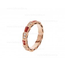 Bague Bvlgari Small Serpenti Viper en or rose 18 carats avec éléments de cornaline et pavé de diamants