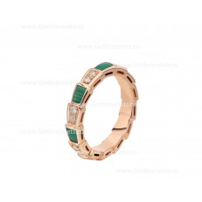 Bague Bvlgari Small Serpenti Viper en or rose 18 carats avec éléments malachite et pavé de diamants