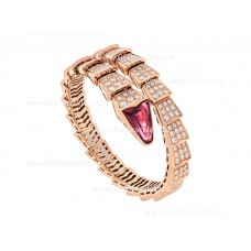 Bracelet à une bobine Bvlgari Serpenti Viper en or rose 18 carats avec diamants entièrement pavés et rubellite sur la tête