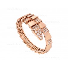 Bracelet Bvlgari Serpenti Viper à une bobine en or rose 18 carats serti de diamants demi-pavés