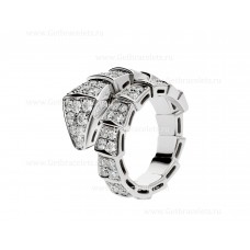 Bague à une bobine Bvlgari Serpenti Viper en or blanc 18 carats avec diamants entièrement pavés Bague à une bobine Bvlgari Serpenti Viper en or blanc 18 carats avec diamants entièrement pavés