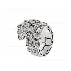 Bague à deux spirales Bvlgari Serpenti Viper en or blanc 18 carats avec diamants entièrement pavés Bague à deux spirales Bvlgari Serpenti Viper en or blanc 18 carats avec diamants entièrement pavés