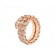 Bague Bvlgari Serpenti Viper à deux anneaux en or rose 18 carats sertie de diamants pavés