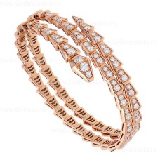Bracelet Bvlgari Serpenti Viper à deux spirales en or rose 18 carats serti de diamants pavés