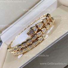Bracelet Bvlgari Serpenti Viper à deux bobines en or jaune 18 carats serti de diamants pavés