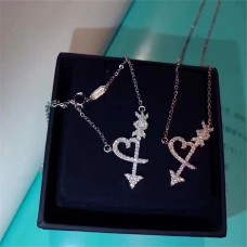 Tiffany Palomas Graffiti Coeur Flèche Cristaux Pendentif Collier Argent/Or Rose
