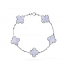 Van Cleef Arpels Bracelet Alhambra 5 Motifs Or Blanc Calcédoine