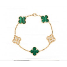 Van Cleef Arpels Bracelet Alhambra 5 motifs avec diamants et malachite
