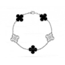 Van Cleef Arpels Bracelet Alhambra 5 motifs avec diamants et onyx