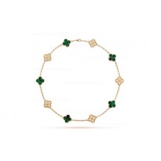 Van Cleef Arpels Collier Alhambra 10 motifs en or jaune avec diamants et malachite