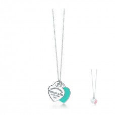 Tiffany Bleu Argent Mini Double Coeur Tag Pendentif Collier Femmes Bijoux