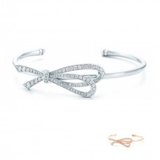 Tiffany Bow Cuff Plaqué Or Blanc Diamants Bowknot Bracelet En Argent Sterling