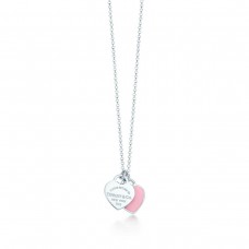 Tiffany Co Return To Double Heart Tag Collier en émail Argent 925 Rose/Rouge