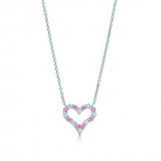 Collier Chaîne Pendentif Coeur Tiffany Saphirs Roses Diamants