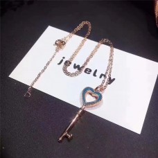 Tiffany Keys Edge clouté bleu/rose émail coeur clé pendentif collier femmes bijoux cadeau
