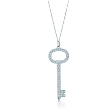 Tiffany Keys Ovale Clé Pendentif Chaîne Collier Diamants Argent Sterling Tiffany Keys Ovale Clé Pendentif Chaîne Collier Diamants Argent Sterling