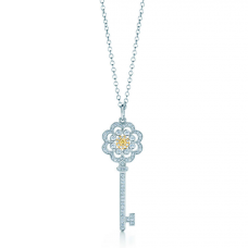 Tiffany Keys Rose Key Pendentif Collier Diamants Argent Sterling LA Vente