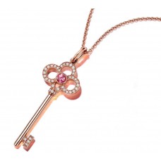 Tiffany Keys Mini Couronne Clé Charm Rose Cristal Or Rose Diamants Collier Argent