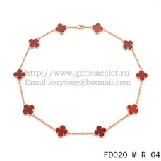 Van Cleef Arpels Collier Alhambra Or Rose 10 Motifs Cornaline Nacre 45cm