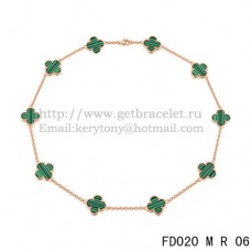 Van Cleef Arpels Collier Alhambra Or Rose 10 Motifs Malachite Nacre 45cm