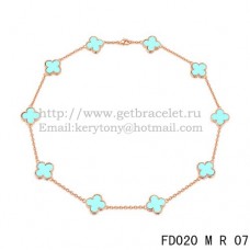 Van Cleef Arpels Collier Alhambra Or Rose 10 Motifs Nacre Turquoise 45cm
