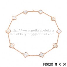 Van Cleef Arpels Collier Alhambra Or Rose 10 Motifs Nacre Blanche 45cm