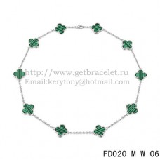 Van Cleef Arpels Collier Alhambra Or Blanc 10 Motifs Malachite Nacre 45cm Van Cleef Arpels Collier Alhambra Or Blanc 10 Motifs Malachite Nacre 45cm