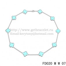 Van Cleef Arpels Collier Alhambra Or Blanc 10 Motifs Nacre Turquoise 45cm Van Cleef Arpels Collier Alhambra Or Blanc 10 Motifs Nacre Turquoise 45cm
