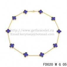 Van Cleef Arpels Collier Alhambra Or Jaune 10 Motifs Pierre Lapis Nacre 45cm