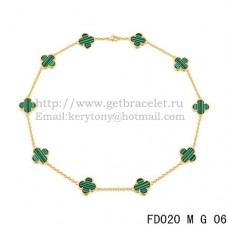 Van Cleef Arpels Collier Alhambra Or Jaune 10 Motifs Malachite Nacre 45cm