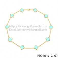 Van Cleef Arpels Collier Alhambra Or Jaune 10 Motifs Nacre Turquoise 45cm Van Cleef Arpels Collier Alhambra Or Jaune 10 Motifs Nacre Turquoise 45cm