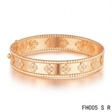 Van Cleef Arpels Bracelet Perlee Clover En Or Rose Avec Diamant-Petit Modèle