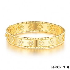 Van Cleef Arpels Bracelet Perlee Trèfle En Or Jaune Avec Diamant-Petit Modèle