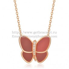 Van Cleef Arpels Collier pendentif papillon volant en or rose avec diamants onyx rouges